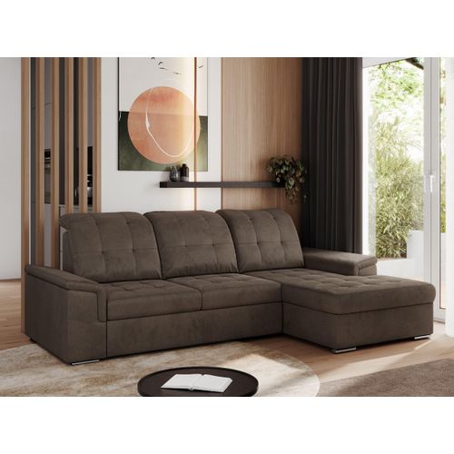 Sofa mit Schlaffunktion - Ecksofa mit Schlaffunktion und Bettkasten - Sofa 3 Sitzer - Schlafsofa - Couch - Schlafsofa mit Bettkasten - Madrito L - Braun Rechts