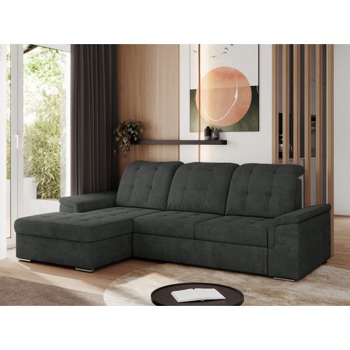 Sofa mit Schlaffunktion - Ecksofa mit Schlaffunktion und Bettkasten - Sofa 3 Sitzer - Schlafsofa - Couch - Schlafsofa mit Bettkasten - Madrito L - Dunkelgrau Links