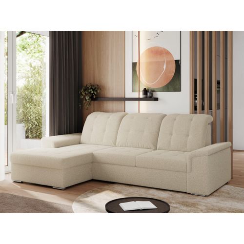 Sofa mit Schlaffunktion - Ecksofa mit Schlaffunktion und Bettkasten - Sofa 3 Sitzer - Schlafsofa - Couch - Schlafsofa mit Bettkasten - Madrito L - Beige Links
