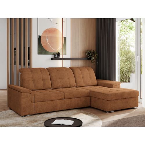 Sofa mit Schlaffunktion - Ecksofa mit Schlaffunktion und Bettkasten - Sofa 3 Sitzer - Schlafsofa - Couch - Schlafsofa mit Bettkasten - Madrito L - Orange Rechts