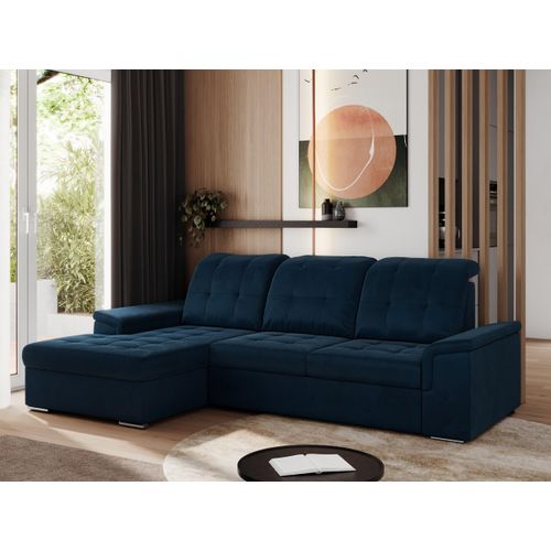 Sofa mit Schlaffunktion - Ecksofa mit Schlaffunktion und Bettkasten - Sofa 3 Sitzer - Schlafsofa - Couch - Schlafsofa mit Bettkasten - Madrito L - Dunkelblau Links