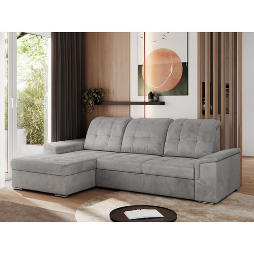 Sofa mit Schlaffunktion - Ecksofa mit Schlaffunktion und Bettkasten - Sofa 3 Sitzer - Schlafsofa - Couch - Schlafsofa mit Bettkasten - Madrito L - Hellgrau Links