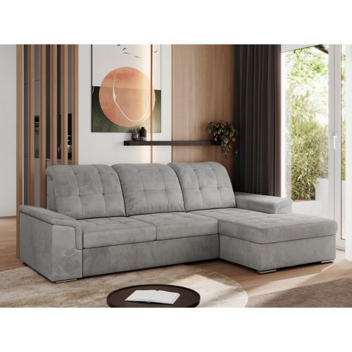 Sofa mit Schlaffunktion - Ecksofa mit Schlaffunktion und Bettkasten - Sofa 3 Sitzer - Schlafsofa - Couch - Schlafsofa mit Bettkasten - Madrito L - Hellgrau Rechts