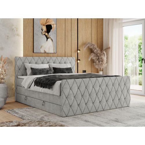 MKS MEBLE Boxspringbett 120 x 200 cm mit Bettkasten, Bett 120 x 200 cm mit Matratze H4, Boxspringbett 120 x 200 cm mit Topper - Miren King Duo - Hellgrau Strukture - H4