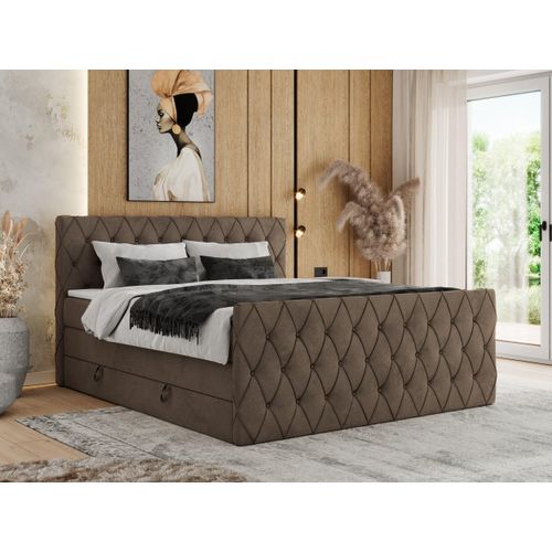 MKS MEBLE Boxspringbett 120 x 200 cm mit Bettkasten, Bett 120 x 200 cm mit Matratze H3, Boxspringbett 120 x 200 cm mit Topper - Miren King Duo - Braun Velvet - H3