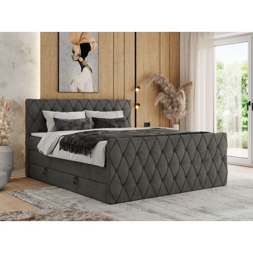 MKS MEBLE Boxspringbett 120 x 200 cm mit Bettkasten, Bett 120 x 200 cm mit Matratze H3, Boxspringbett 120 x 200 cm mit Topper - Miren King Duo - Dunkelgrau Velvet - H3