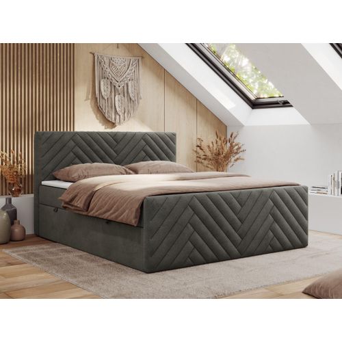 MKS MEBLE Boxspringbett 120x200 mit Bettkasten Matratze H4 - Paris Duo - Dunkelgrau Velvet