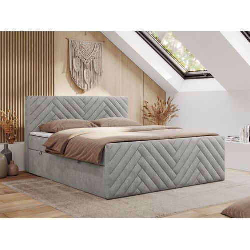 MKS MEBLE Boxspringbett 120x200 mit Bettkasten Matratze H4 - Paris Duo - Hellgrau Strukture