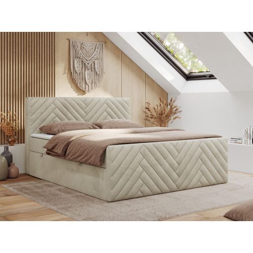 MKS MEBLE Boxspringbett 120x200 mit Bettkasten Matratze H3 - Paris Duo - Beige Velvet
