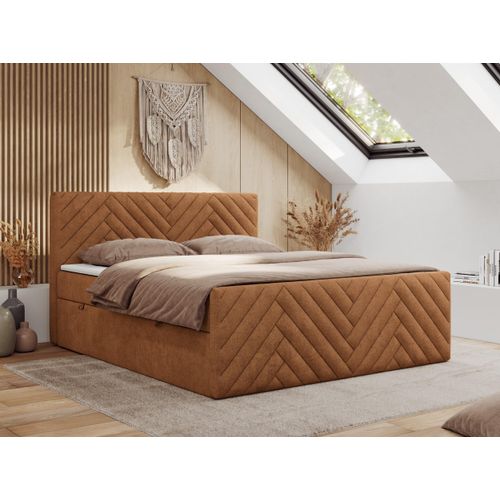 MKS MEBLE Boxspringbett 120x200 mit Bettkasten Matratze H4 - Paris Duo - Orange Strukture