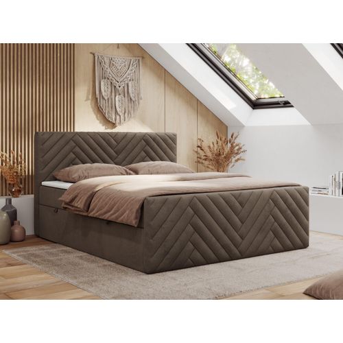 MKS MEBLE Boxspringbett 140x200 mit Bettkasten Matratze H3 - Paris Duo - Braun Velvet