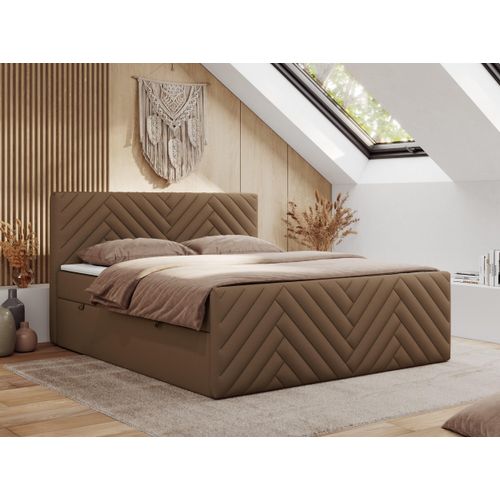 MKS MEBLE Boxspringbett 120x200 mit Bettkasten Matratze H4 - Paris Duo - Braun Kunstleder