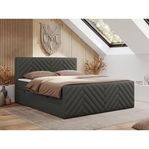 MKS MEBLE Boxspringbett 120x200 mit Bettkasten Matratze H4 - Paris Duo - Grau Kunstleder