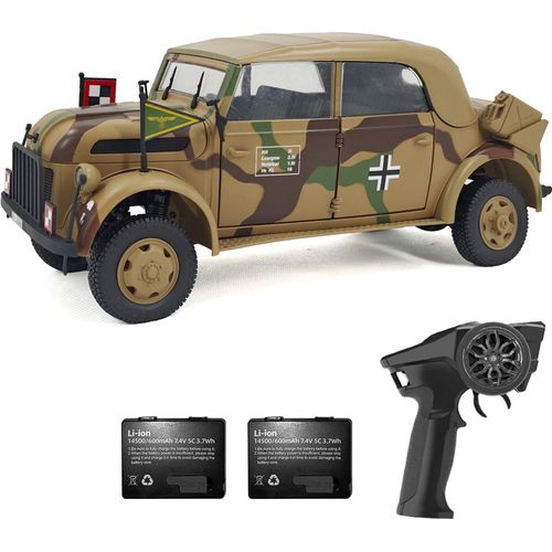 Ferngesteuertes Auto 1/18 2,4 GHz Ferngesteuertes Kommandofahrzeug in Originalgroesse Ferngesteuertes offenes Auto-Antriebsbrett mit Niederspannungsschutz Simuliertes Beleuchtungs- und Soundsystem, Camouflage, 2 Batterien