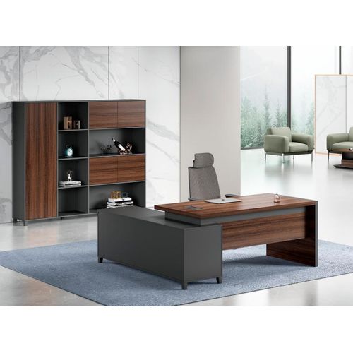 Schwarz-Brauner Eckschreibtisch Designer Arbeitszimmer Edler Bürotisch