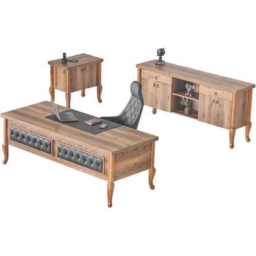 Schreibtisch Cheffsessel Sideboard Kommode Büroeinrichtung Braun Schwarz