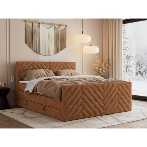 MKS MEBLE Boxspringbett 120x200 mit Bettkasten Matratze H4 - Paris King Duo - Orange Struktur