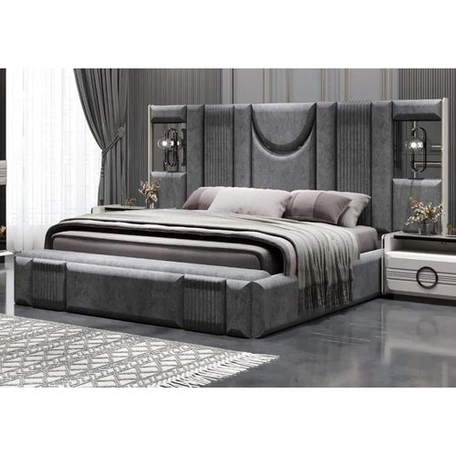 Bett Doppelbett Polsterbett Bettrahmen Stoffbett hohes Kopfteil Grau