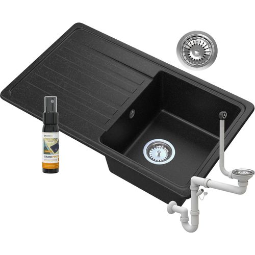 Granitan | Granitspüle LEMON - 1-Komponenten - Schwarz mit Sprenkeln - Ergonomisch und Praktisch