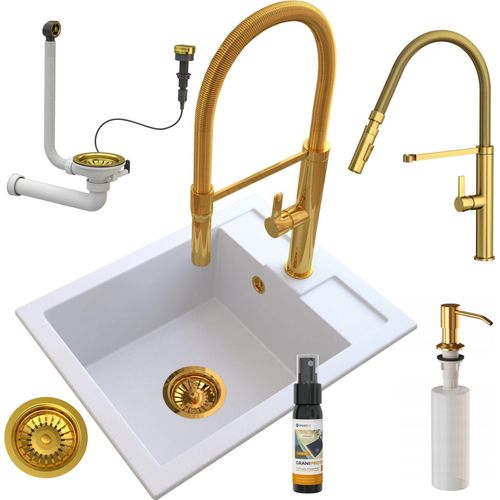 Granitan | Granitspüle BEST - Weiß - Einbau - Automatischer Syphon - Hochwertige Materialien