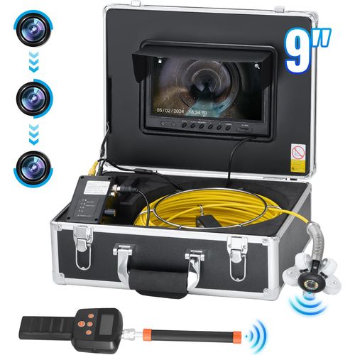 VEVOR Kanalkamera mit 512-Hz-Ortungsgerät, 50 m, 9-Zoll-Rohrinspektionskamera mit Selbstnivellierung, 36-facher Zoom, Endoskop mit 12 LEDs, 32 GB Karte, IP68 wasserdichte Rohrkamera für Kanalrohre