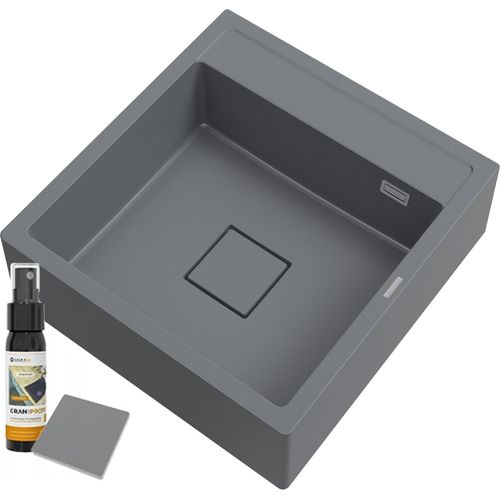 Granitan | Granitspüle - Einbecken - Grau - Skandinavisches Design - mit Chrom-Syphon und Pflegeprodukt
