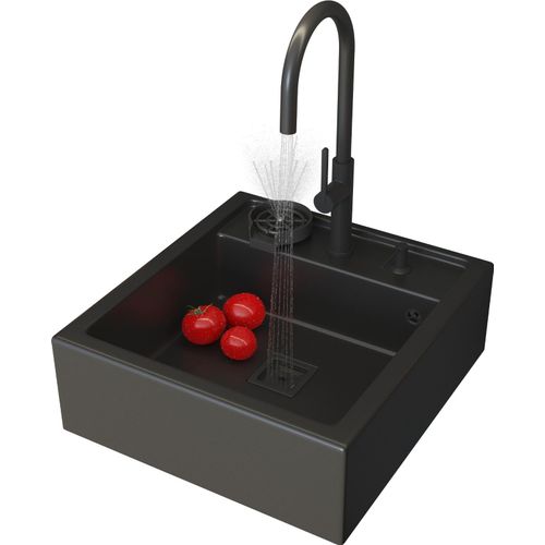 Granitan | Granitspüle Skandinavisch - Schwarz - Einbau mit Küchenarmatur und Seifenspender - Praktisch und Elegant