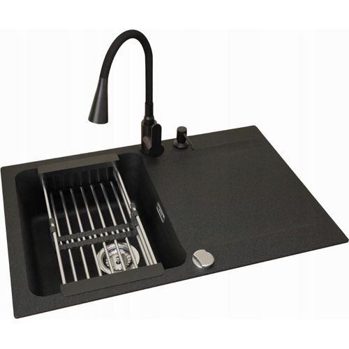 Waschbecken Franke Orion Oid Black 611-78 Black Onyx Quartz Flexo Armatur