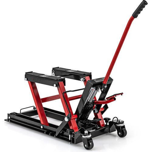 COSTWAY Motorrad Hebebühne, Motorradheber bis 680kg 3-stufig höhenverstellbar, Hydraulische Motorradhebebühne für Motorräder ATVs & Quads Rot Schwarz