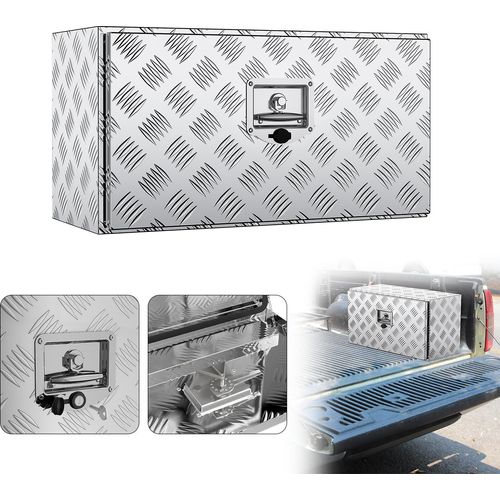 UISEBRT Truckbox Werkzeugkiste Transportkiste, Abschließbare Alu Anhängerbox mit Schloss, Lagerbox für Werkzeug, Geräte und Zubehör - 76x36x40,5 cm