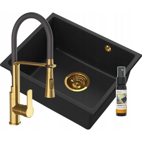 Manado Schwarzes Unterbaubecken Gold +Vegas Wasserhahn