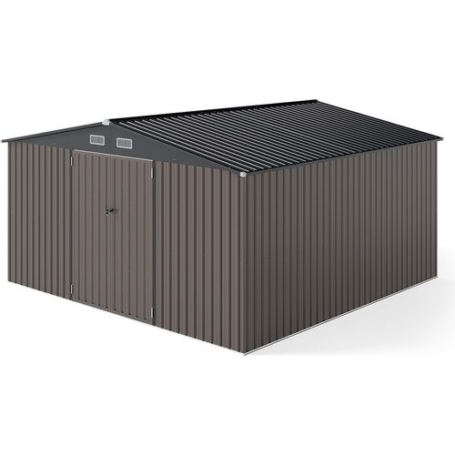 COSTWAY Gartenhaus Metall, 350x350x198cm Gerätehaus mit 2 Paar Handschuhe, Schrägdach & 4 Belüftungsöffnungen, Geräteschuppen abschließbar