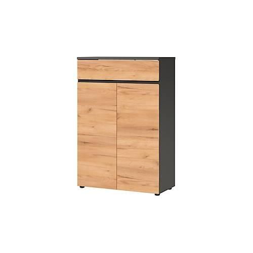 Schrank Boston, 3 Ordnerhöhen, B 800 x T 400 x H 1200 mm, Dekor Graphit & Navarra Eiche