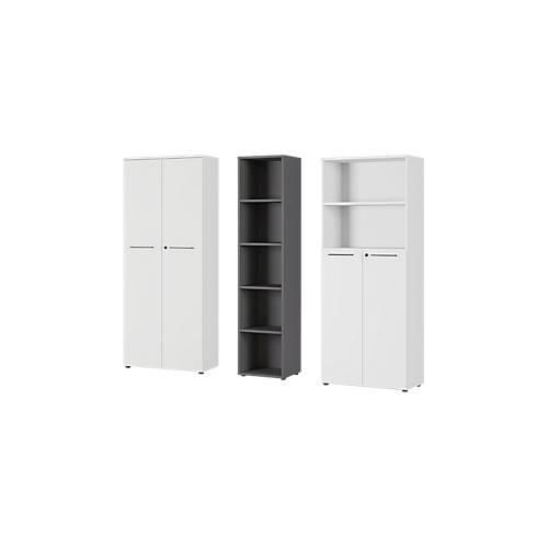 3-tlg. Büromöbelset Agenda, 2 Aktenschränke, B 800 mm und 1 Aktenregal, B 450 mm, jeweils T 400 x H 1970 mm, graphit/lichtgrau