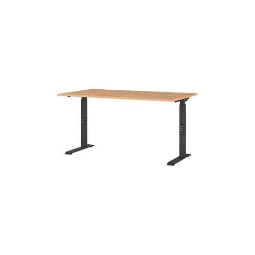 Schreibtisch Agenda Home, mechanisch höhenverstellbar, B 1400 x T 800 x H 680-910 mm, Grandson-Eiche/Schwarz