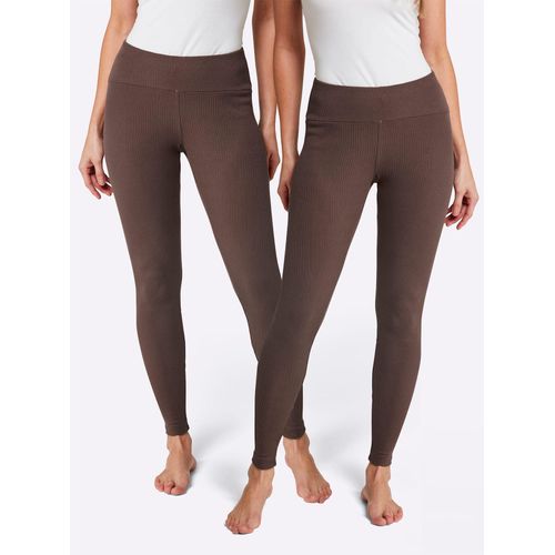 Leggings WÄSCHEPUR, Damen, Gr. 52/54, Normalgrößen, braun (schoko), 72% Baumwolle, 28% Polyester, unifarben, Hosen