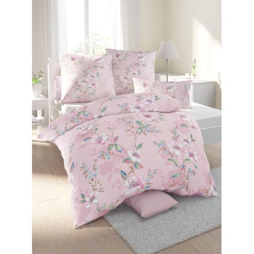 Bettwäsche BIBERNA Gr. 1, rosa (altrosé, bedruckt), B/L: 135cm x 200cm, , Renforcé, B/L: 80cm x 80cm, Renforcu00e9, 100% Baumwolle, Bettwäsche