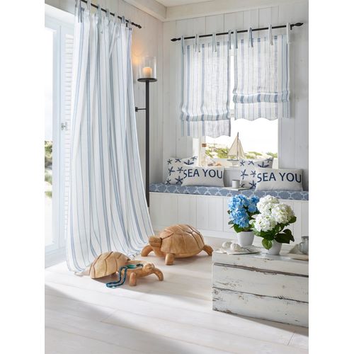 Gardine HEINE HOME Gr. 1, bunt (sanftes weiß, blau), B:140cm H:145cm, Polyester, Gardinen