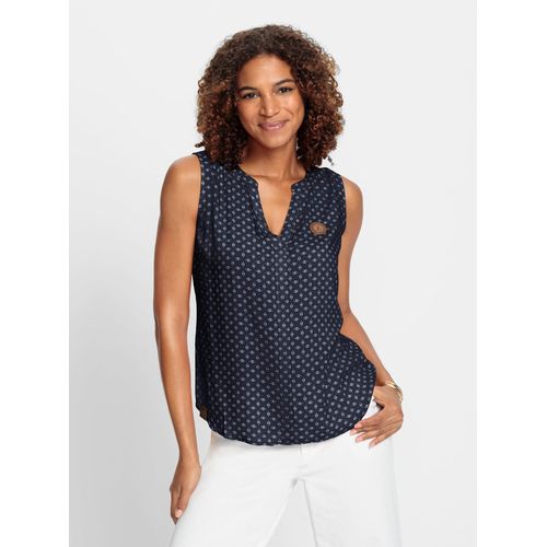 Blusentop CASUAL LOOKS, Damen, Gr. 46, blau (marine, weiß, bedruckt), 100% Viskose, gemustert, mehrfarbig, Rundhals, ohne Ärmel, Blusen