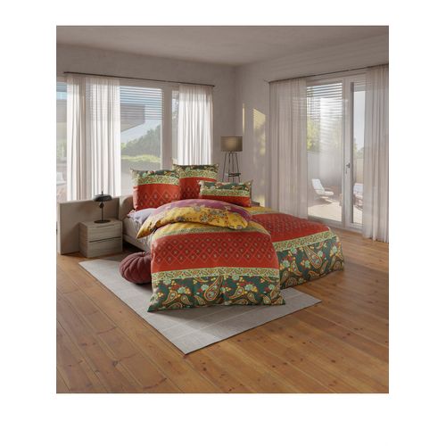 Bettwäsche WÄSCHEPUR Gr. 3, bunt (reseda, terra, bedruckt), B/L: 155cm x 220cm, 2-teilige Garnitur St., 2-teilige Garnitur St., Mako-Satin, B/L: 80cm x 80cm, Mako-Satin, 100% Baumwolle, Bettwäsche