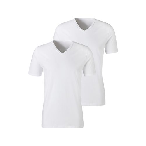Unterziehshirt H.I.S, Herren, Gr. L, N-Gr, weiß, Jersey, Obermaterial: 95% Baumwolle, 5% Elasthan, unifarben, basic, körpernah, V-Ausschnitt, Kurzarm, Unterhemden, mit V-Ausschnitt und kleinem Logo, Unterhemd, T-Shirt