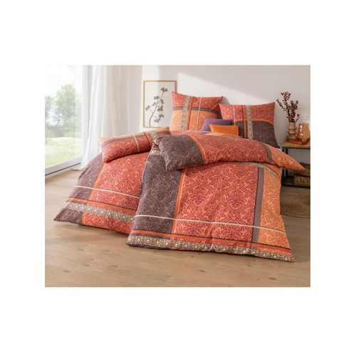 Bettwäsche BIBERNA Gr. 5, orange (terra, gemustert), B/L: 135cm x 200cm, 2-teilige Garnitur St., 2-teilige Garnitur St., Feinbiber, B/L: 40cm x 80cm, Feinbiber, 100% Baumwolle, Bettwäsche