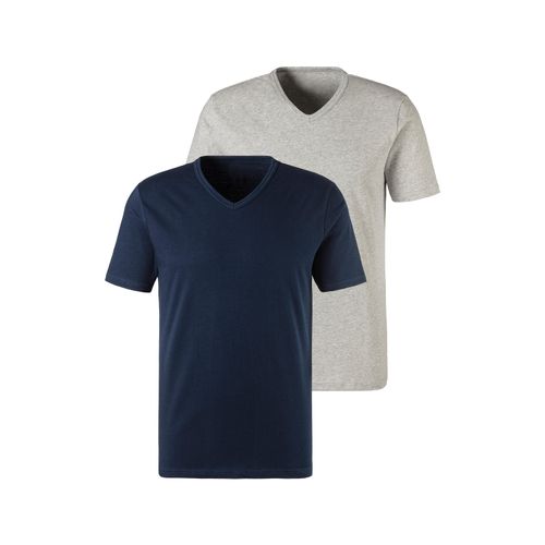 Unterziehshirt H.I.S, Herren, Gr. XXXL, N-Gr, blau (marine, grau, meliert), Jersey, Obermaterial: 95% Baumwolle, 5% Elasthan, unifarben, basic, körpernah, V-Ausschnitt, Kurzarm, Unterhemden, mit V-Ausschnitt und kleinem Logo, Unterhemd, T-Shirt
