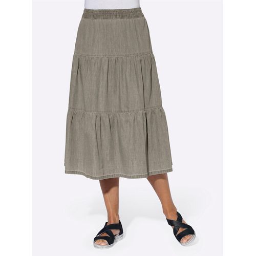 Jeansrock CLASSIC BASICS, Damen, Gr. 48, grau (grau denim), 100% Baumwolle, unifarben, wadenlang, Röcke