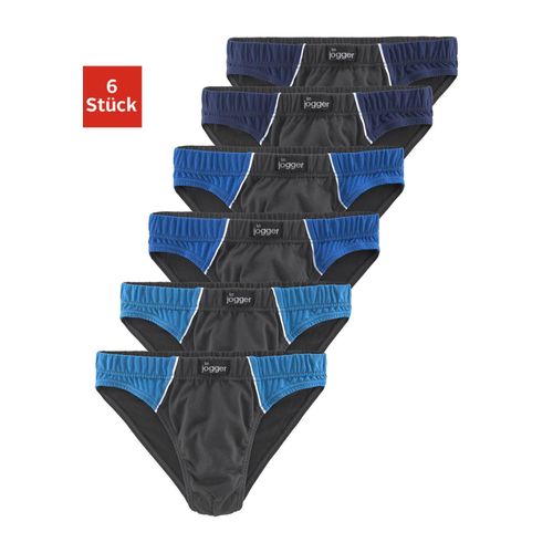 Slip LE JOGGER, Herren, Gr. 6 (L), grau (grau, blau), Jersey, Obermaterial: 100% Baumwolle, unifarben, körpernah, Unterhosen, mit kontrastfarbenen Highlights