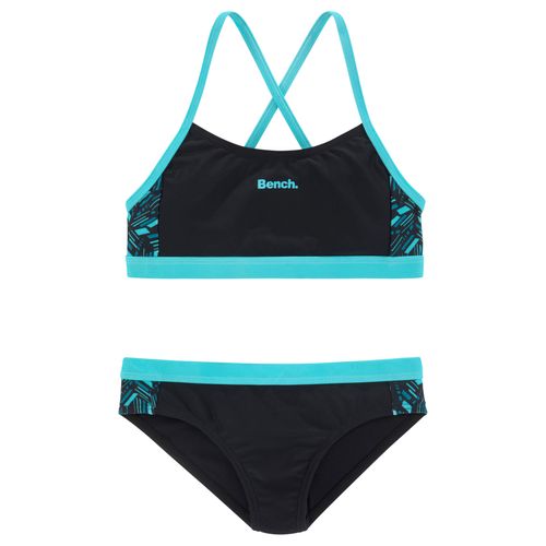 Bustier-Bikini BENCH., Kinder, Gr. 158/164, N-Gr, schwarz (schwarz, blau), Polyamid, unifarben mit Farbeinsatz, Bikini-Sets, mit geometrische bedruckten Einsätzen