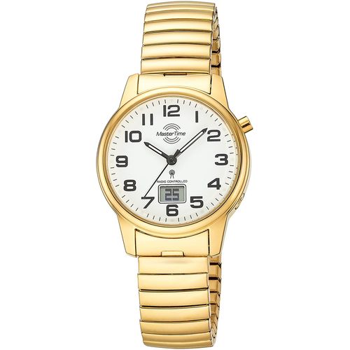 Funkuhr MASTER TIME, goldfarben, Armbanduhren, Damen, Quarzuhr, Armbanduhr, Damenuhr, Edelstahlarmband, analog, digital