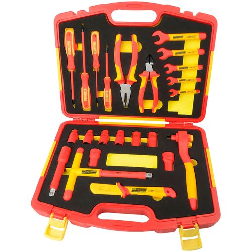 Werkzeugset, gelb (gelb, rot), H:10cm L:42,5cm, BRÜDER MANNESMANN WERKZEUGE, Werkzeugsets, 24-tlg., Werkzeugsatz