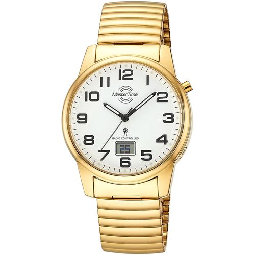 Funkuhr MASTER TIME, goldfarben, Armbanduhren, Herren, Quarzuhr, Armbanduhr, Herrenuhr, Edelstahlarmband, analog, digital