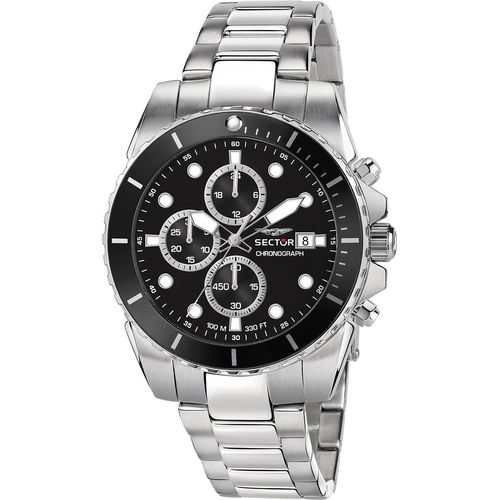 SECTOR Herren Armbanduhr Chronograph 450 43MM CHR BLACK DIAL BR SS